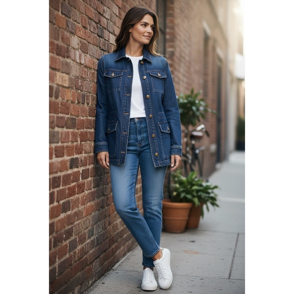 Lauren Jeans Co Ralph Lauren Denim Utility Jacket Women's L G Blue Wash